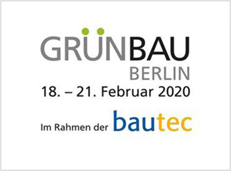 Das Logo der Bautec als Unterschrift und die Hauptschrift ist der Name der Grünbau Messe in Berlin mit den Zeitraum