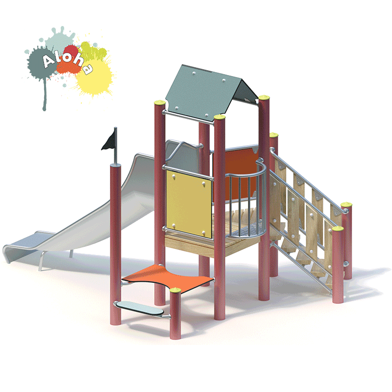 021126500_final Overview of Kaiser & Kühne colour themes as an animation, showing a play structure with slide and climbing house in all different colours.