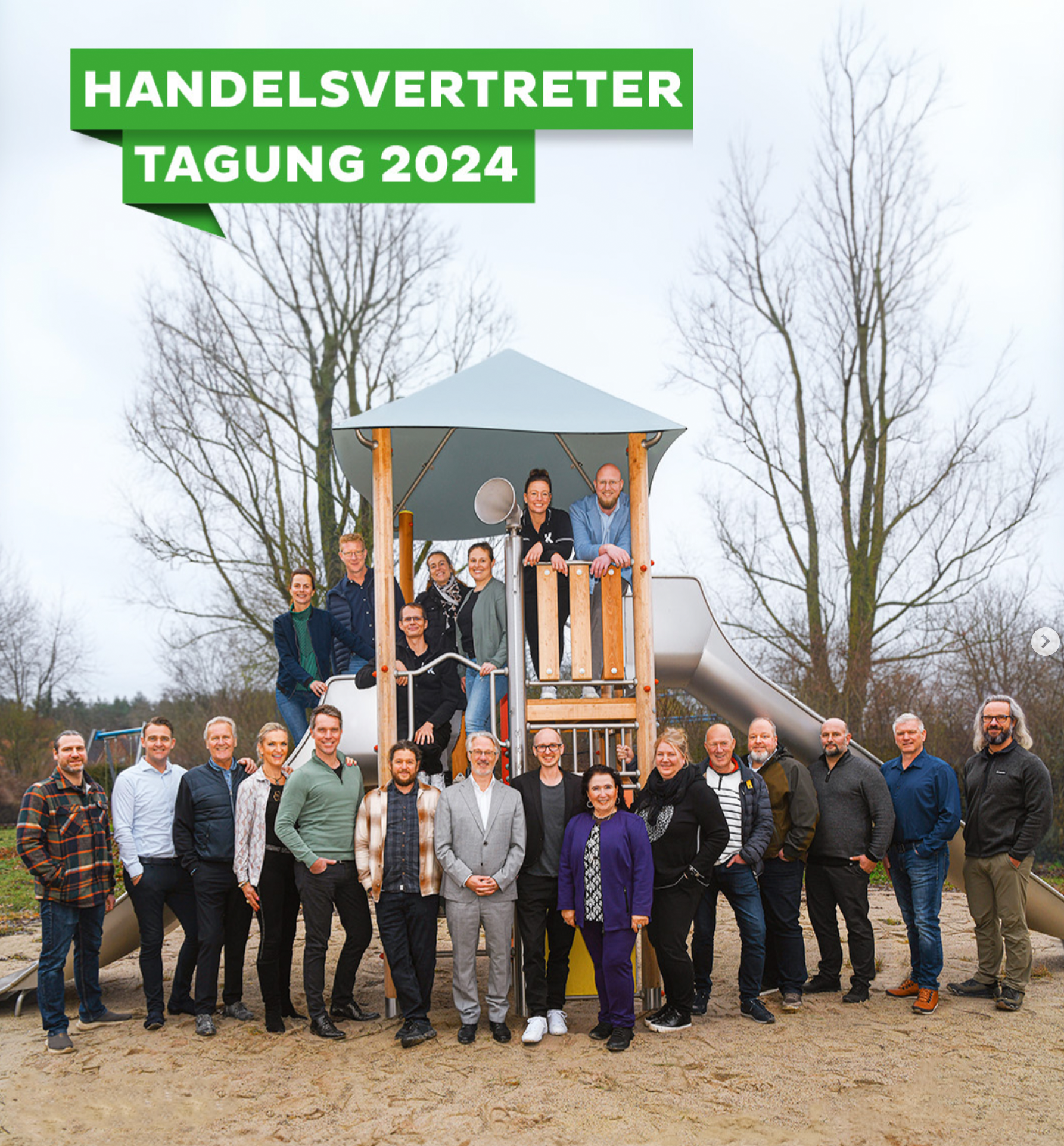 Sales Representatives Conference 2024, group photo at a playground with Kaiser and Kühne employees