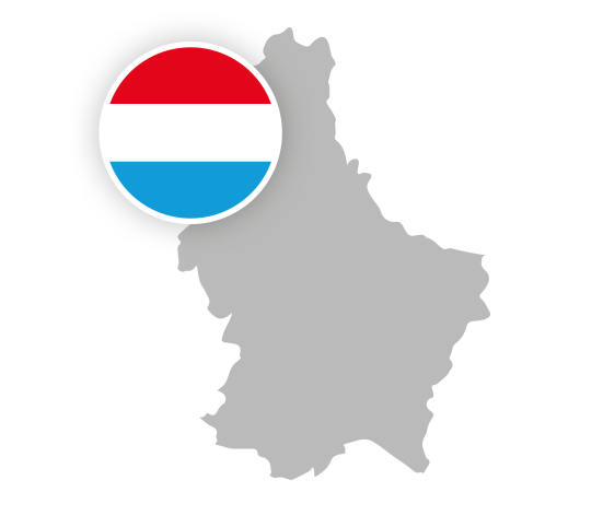 Land outline of Luxembourg with flag showing 